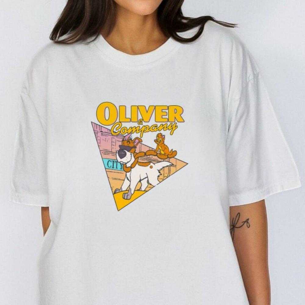 Disney Oliver Company Group White Tee, Portrait Dsneyland Trip Shirt